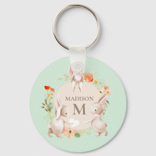 Monogram Bunny Rabbits Floral Girl Personalisiert Schlüsselanhänger