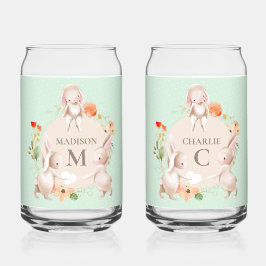 Monogram Bunny Rabbits Floral Oaster Personalisier Dosenglas