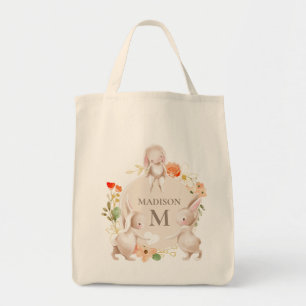 Monogram Bunny Rabbits Floral Oaster Personalisier Tragetasche