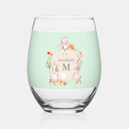 Monogram Bunny Rabbits Floral Oaster Personalisier Weinglas Ohne Stiel