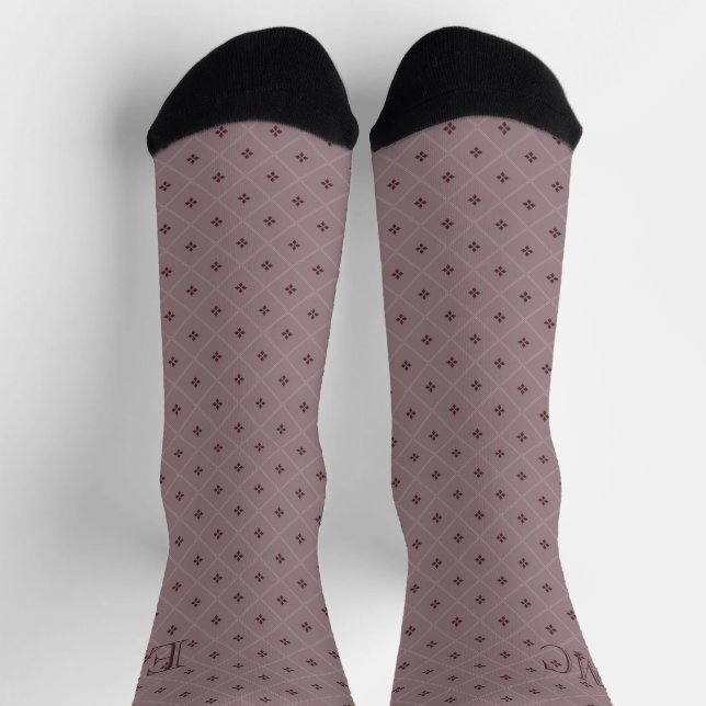 Monogram Burgundy and Bale Red Diamond Florets Socken (Oben)