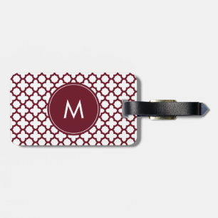 Monogram Burgundy and White Quatrefoil Pattern Gepäckanhänger