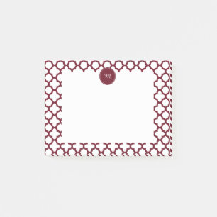 Monogram Burgundy and White Quatrefoil Pattern Post-it Klebezettel