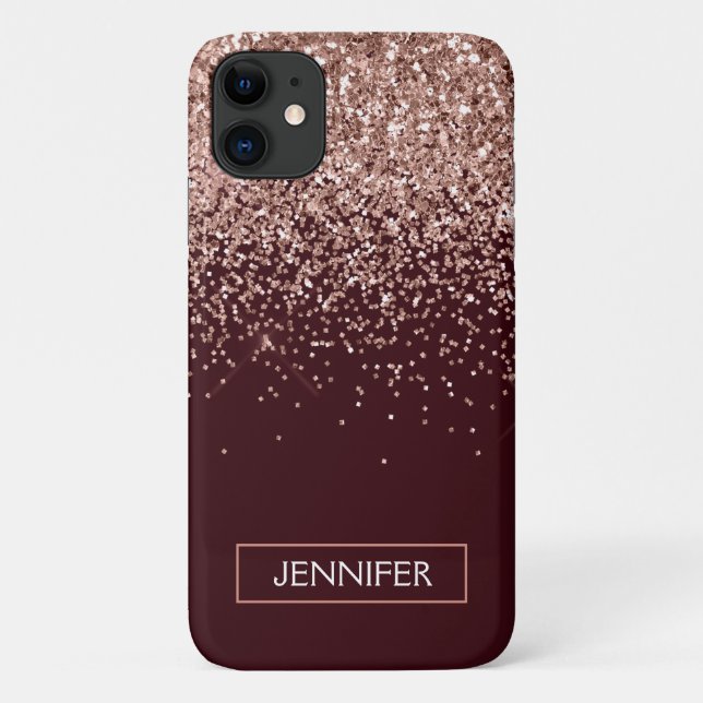 Monogram Burgundy Blush Pink Rose Gold Glitzer Case-Mate iPhone Hülle (Rückseite)