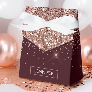 Monogram Burgundy Blush Pink Rose Gold Glitzer Geschenkschachtel