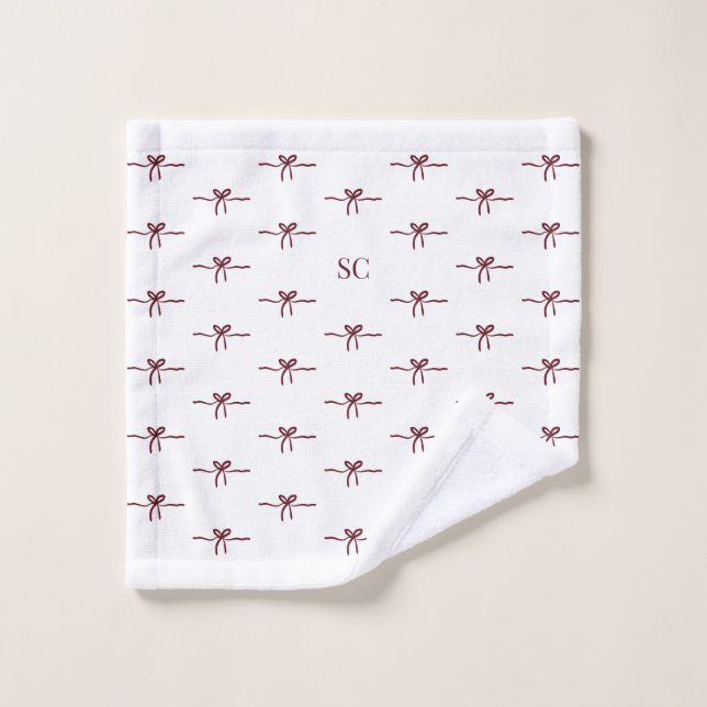 Monogram Burgundy Bow Blanc visage moderne (Gant de toilette)