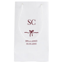 Monogram Burgundy Bow Bridesmaid Modern Name Date