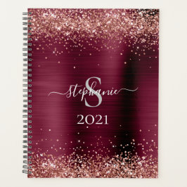 Monogram Burgundy Brown Imitats-Glitzer Girly Glam Planer