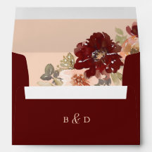 Monogram Burgundy et Peach Floral Adresse de retou