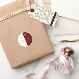 Monogram Burgundy Gold Gastgeschenk Hochzeit Gift  Runder Aufkleber