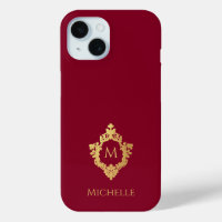 Monogram Burgundy Imitats Gold Wappen Initial und 