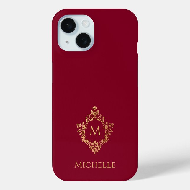 Monogram Burgundy Imitats Gold Wappen Initial und  Case-Mate iPhone Hülle (Rückseite)