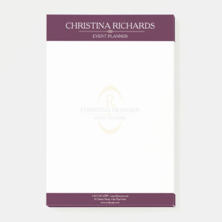 Monogram Burgundy Moderne Elegante Business Post-it Klebezettel