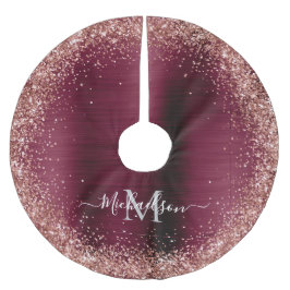 Monogram Burgundy Rose Gold Imitats-Glitzer Girly Polyester Weihnachtsbaumdecke