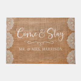 Monogram Burlap Lace Rustic Farmhouse Door Mat Fußmatte