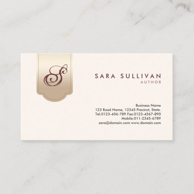 Monogram Business Card Author Gold Tab Monogram Visitenkarte (Vorderseite)