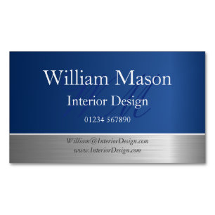 Monogram Business Card Blue Foil and Steel Effect Magnetische Visitenkarte