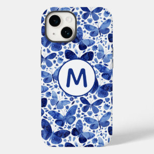 Monogram Butterfliy Watercolor Blue Case-Mate iPhone 14 Hülle