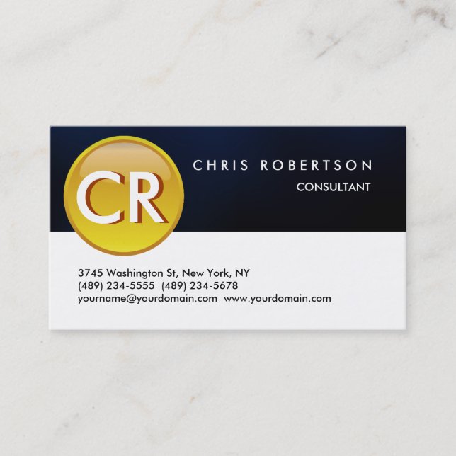 Monogram Button White Blue Muster Business Card Visitenkarte (Vorderseite)