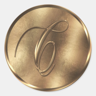 Monogram C Bronze Wedding Invitation Holiday Runder Aufkleber