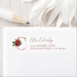 Monogram C Christmas Rose Gold Return Address<br><div class="desc">This festive holiday design features the monogram initial letter "C" in rose gold faux foil serif font, decorated with a red and green drawing of a poinsettia. Personalize it with your name in elegant dark rose handwriting script and your address in serif font. Ideal for your Christmas card mailing needs....</div>