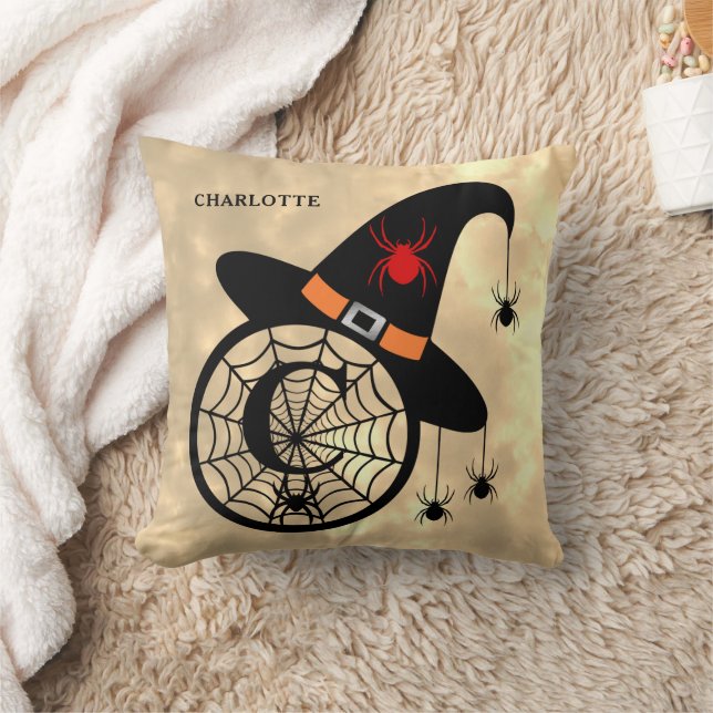Monogram C Halloween Sky Hexenspinnen Name Kissen (Decke)
