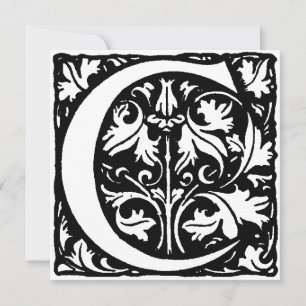 Monogram C Initial Black and White Floral Pattern
