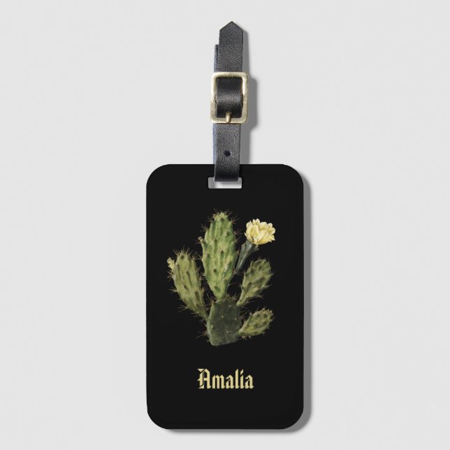 Monogram Cactus Blume Vintag Black Luggage Tag Gepäckanhänger (Vorderseite Vertikal)