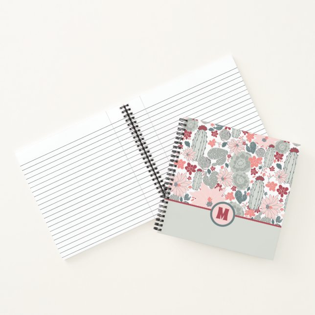 Monogram Cactus Pink Mint Succulents Blume Notizbuch (Innenseite)