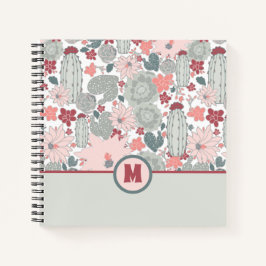 Monogram Cactus Pink Mint Succulents Blume Notizbuch