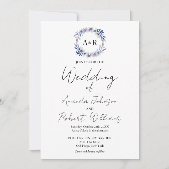 Monogram Calligraphy Foto Wedding Einladung (Vorderseite)