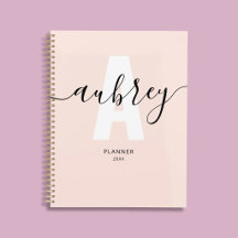 Monogram Calligraphy Girly Blush Pink
