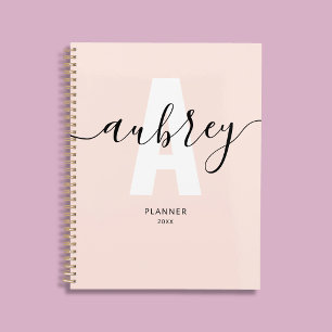 Monogram Calligraphy Girly Blush Pink Planer