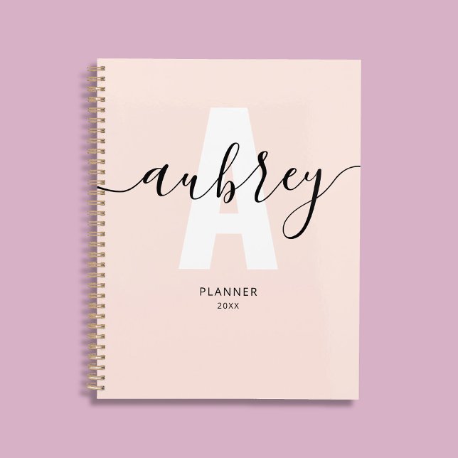 Monogram Calligraphy Girly Blush Pink Planer (Von Creator hochgeladen)