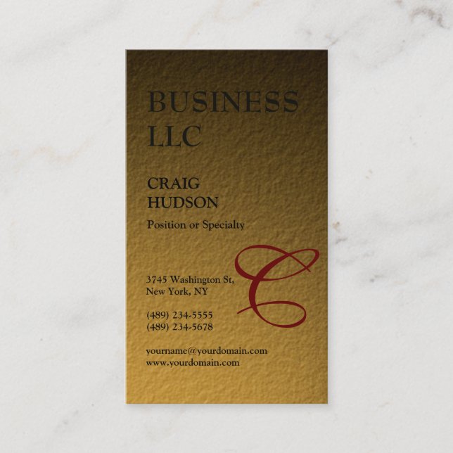 Monogram Calligraphy Gold Tones Business Card Visitenkarte (Vorderseite)