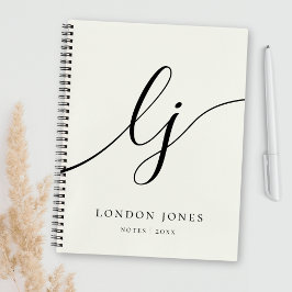 Monogram Calligraphy Script Initials Elegant Ivory Notizbuch