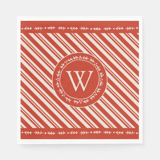 Monogram Candy Cane Stripe Serviette (Vorderseite)