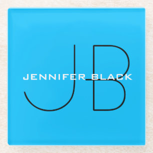 Monogram Capri Blue Minimalistisch Modern Name Glasuntersetzer