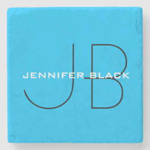 Monogram Capri Blue Minimalistisch Modern Name Steinuntersetzer