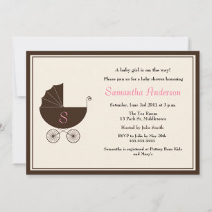 Monogram Carriage Baby Shooter Invite - Girl Einladung