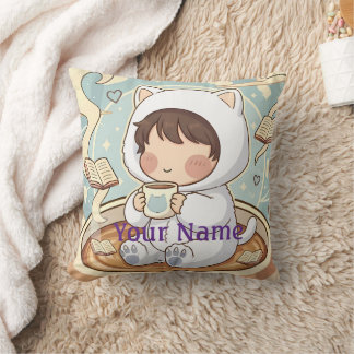 Monogram Cat Pillow Cozy Reading Nook Decor Kissen