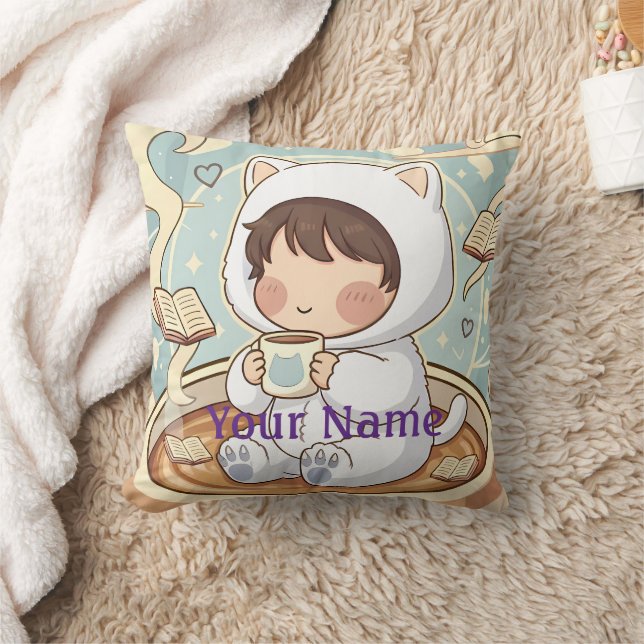 Monogram Cat Pillow Cozy Reading Nook Decor Kissen (Decke)