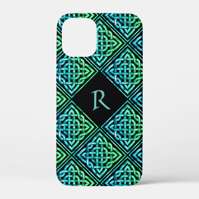 Monogram Celtic Knot Blue Green iPhone 12 Mini Case-Mate iPhone Hülle (Rückseite)
