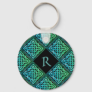 Monogram Celtic Knot Blue Green Round Schlüsselanh Schlüsselanhänger