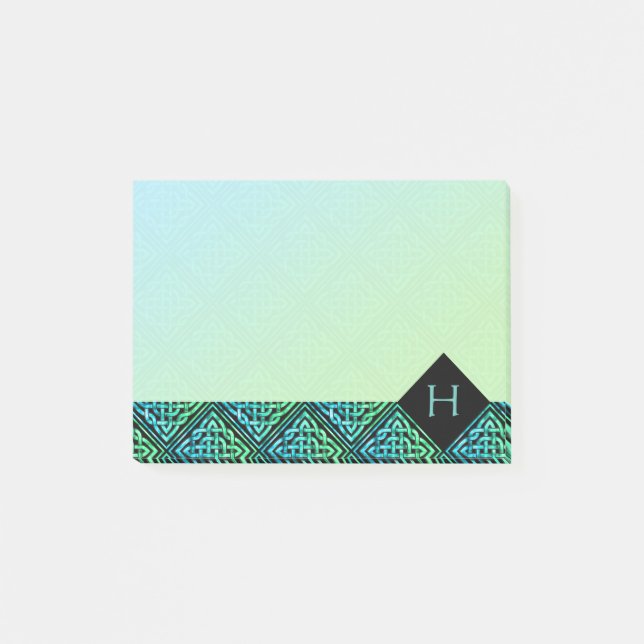 Monogram Celtic Knot Diamond Blue Green Post-it Post-it Klebezettel (Vorderseite)