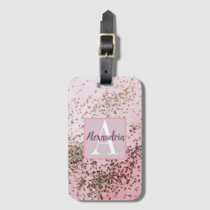 Monogram Champagne Pink Confetti Gepäckanhänger