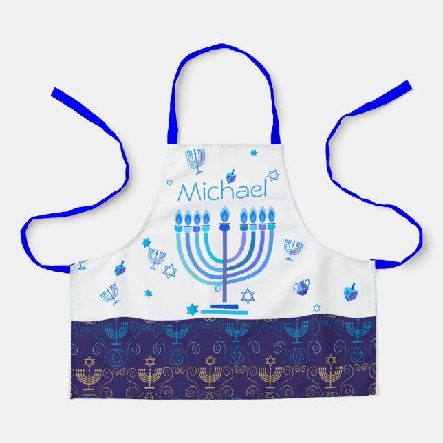 Monogram Chanukka-Fest-Menora-Lichter Schürze (Vorderseite)