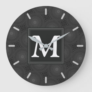 Monogram charcoal circles pattern große wanduhr