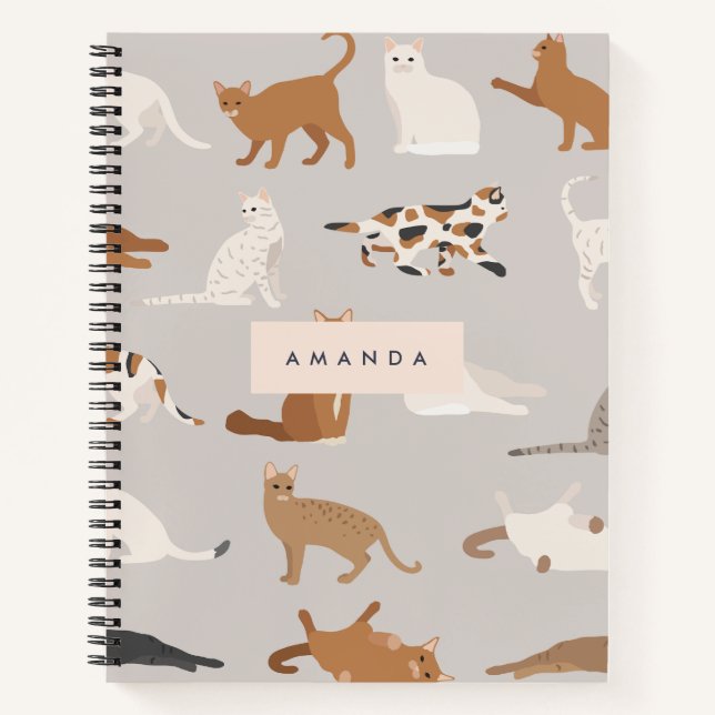 Monogram Charming Cat Pattern Cat Lovers Notizbuch (Vorderseite)