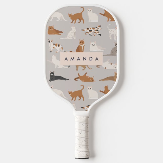 Monogram Charming Cat Pattern Cat Lovers Pickleball Schläger (Vorderseite)